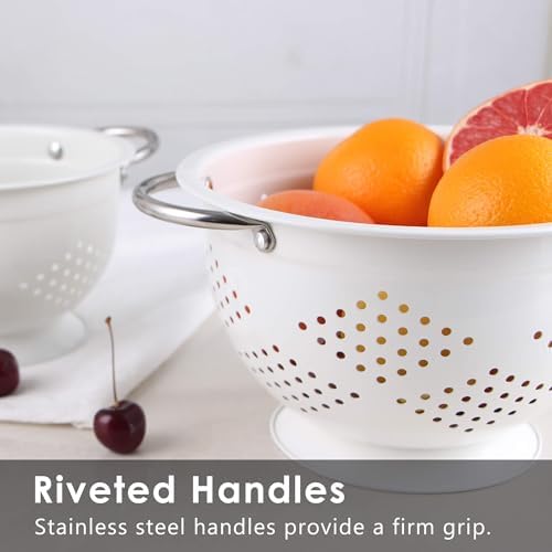Rorence Stainless Steel Colander Set for Kitchen,1.5,3 & 5 Qt,White