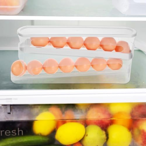 Cabilock Auto Rolling Egg Dispenser for Refrigerator, Clear Tiered Egg