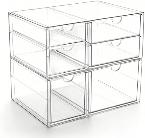 Prsildan Acrylic Makeup Organizer Clear Storage Drawer with 6 Small