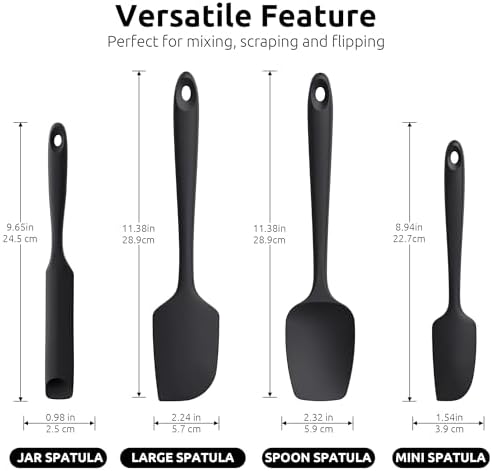 U-Taste 600oF Heat Resistant Silicone Spatulas for Cooking, 4Pcs/Black