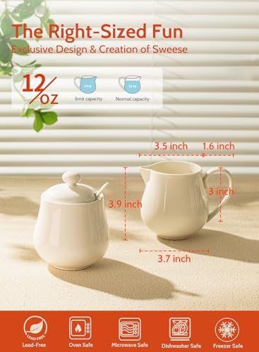 Sweese 12 Ounce Porcelain Sugar and Creamer Set, Coffee Serving Set