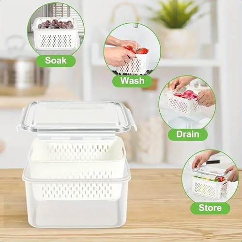 3pcs 4 in 1 Fruit Storage Containers with Removable Colanders