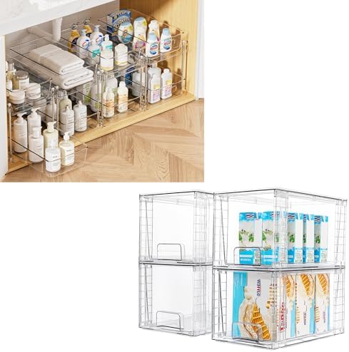 Vtopmart 4 Pack Bathroom Storage Organizer and 4Pack Large Stackable