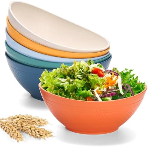 WRINGKIT Set of 6 Wheat Straw Salad Bowls Large, 65 Oz