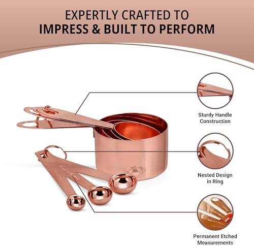 Copper Measuring Cups and Spoons Set - 9-Piece Food-Grade Stainless