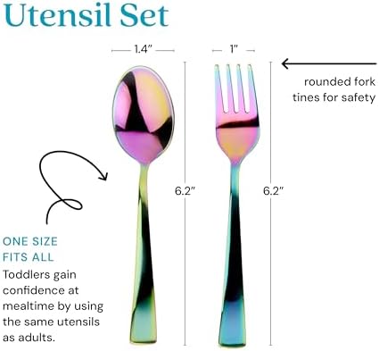 Ahimsa Stainless Steel Kids Utensil Set, Rainbow, 8-Piece Set