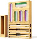 9 IN 1 Bamboo Foil and Plastic Wrap Organizer for Kitchen Drawer, Plastic Bag Organizer Organization and Storage, Food Storage Bag Organizer with Labels for Quart Gallon Snack Sandwich Bag