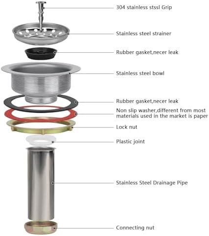 Uni-Green Kitchen Sink Drain Kit, 3-1/2 Inch, Stainless Steel