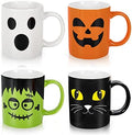 Whaline 4Pcs Halloween Mug Set 12oz Pumpkin Cat Monster Ghost Holiday