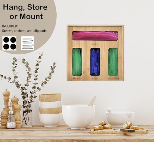 Ziplock Bag Organizer for Drawer – Bamboo Ziploc Bag Holder with
