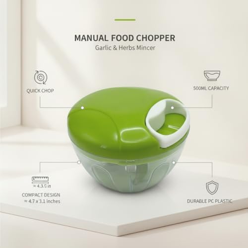 Effortless Garlic Mincing with Pull-String Manual Food Chopper, 500ml