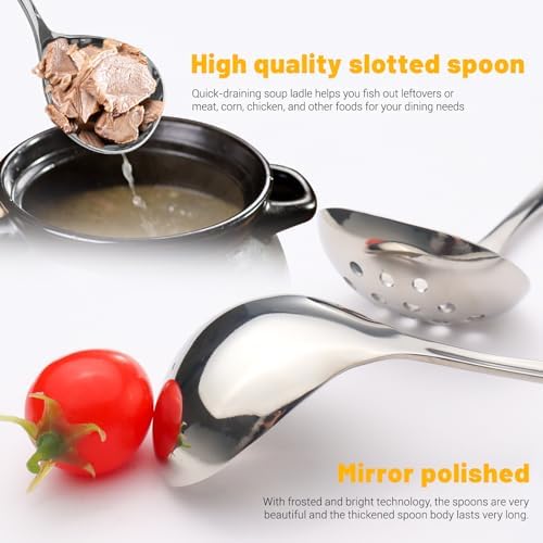 2Pcs Small Ladle and Slotted Spoon, Heavy Duty 304 Stainless Steel