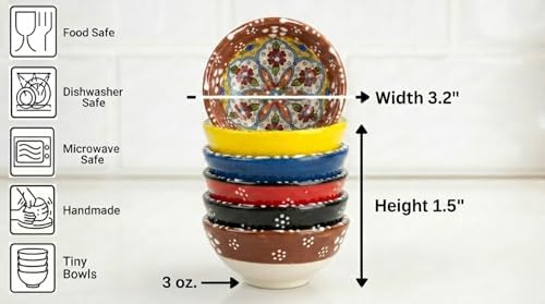 Turkish Ceramic Pinch Bowls Set of 6 – Small Dipping Bowls for