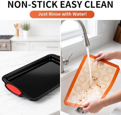 ENRICH UP Baking Pans Set 6-Pc Nonstick Cookie Sheets with Silicone
