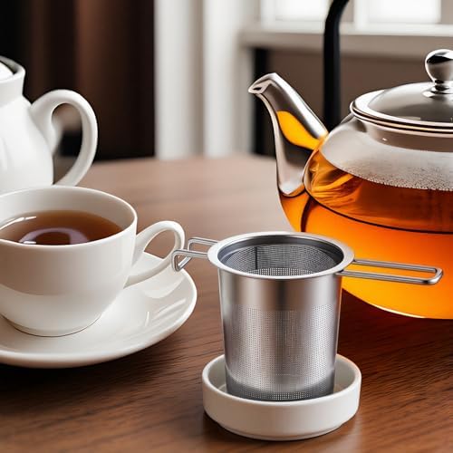 2 Pack Tea Infuser Set with Ceramic Dish, Extra Fine Mesh