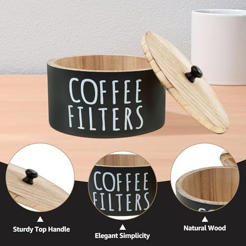Coffee Filter Holder with Lid, Wooden Storage Container for Countertop