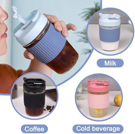 Sivaphe Reusable Glass Ice Hot Coffee Cup 16 oz, Portable Travel Mug