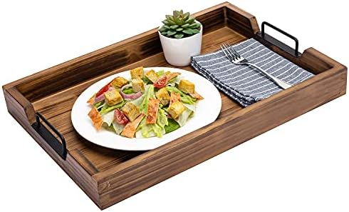 MyGift Burnt Wood Large Serving Tray with Handles, 20 x 14 Ottoman