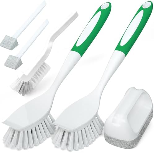Holikme 6 Pack Dish Brush Set with Handle, Green