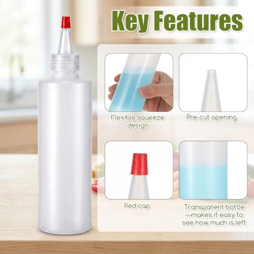 30 Pcs 8.5 oz Clear Plastic Squeeze Condiment Bottles with Red Tip
