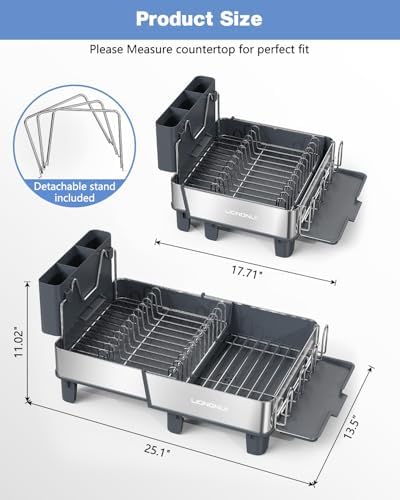 Expandable Dish Drying Rack, 304 Stainless Steel, Gray
