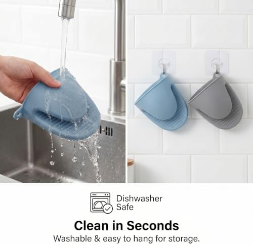 Silicone Kitchen Oven Mitts Set, Finger Protector Cooking Pinch Grips