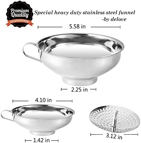 Delove Canning Funnel with Strainer for Wide and Regular Mason Jars