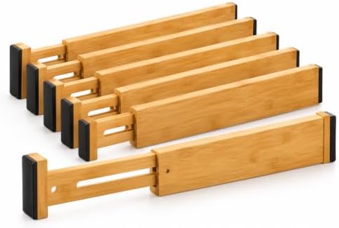 Bamboo Drawer Divider 6 Pack, Expandable Drawer Dividers, Adjustable