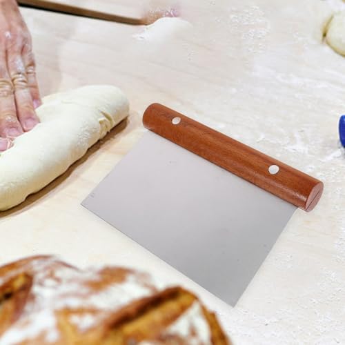 Kitchen Scraper Dough Cutter with Wood Handle Stainless Steel
