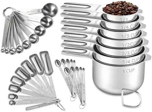 35PCS Stainless Steel Measuring Cups and Spoons Set, 7 Nesting Measuring Cups, Round & Rectangular Spoons with Clear Engraved Markings, 2-Pack Mini Spoon Sets with Leveler for Precise Cooking & Baking