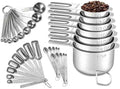 35PCS Stainless Steel Measuring Cups and Spoons Set, 7 Nesting Measuring Cups, Round & Rectangular Spoons with Clear Engraved Markings, 2-Pack Mini Spoon Sets with Leveler for Precise Cooking & Baking