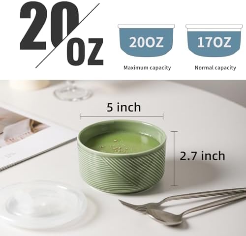 Ceramic Bowl with Lid, Microwave Safe - 20 oz Multicolor