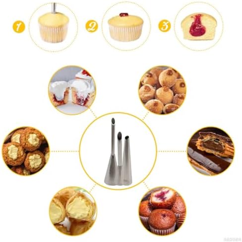 Filling Piping Tip Set, 3 Donut, Eclair & Cream Puff Nozzles