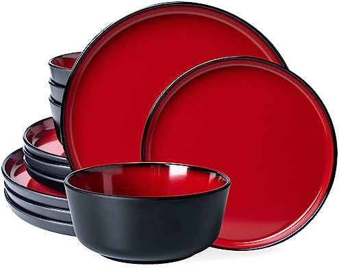LEHAHA Melamine 12-Piece Modern Dinnerware Set, Kitchen Plates and