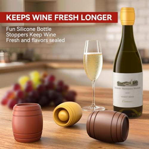 Wine Stoppers for Wine Bottle, 3 Pack Barrel-Shaped Silicone Bottle