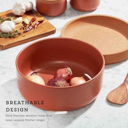 Kamenstein Ceramic and Cork Large Breathable Produce Bowl with Lid