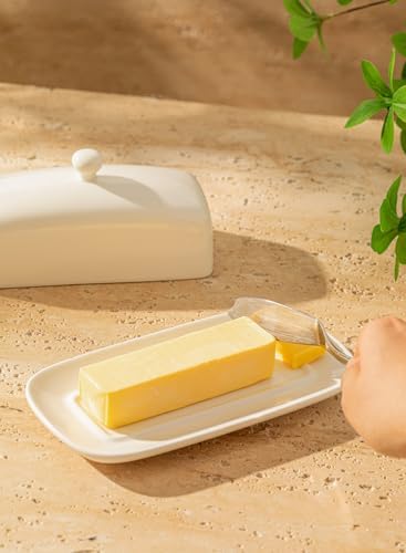Sweese Butter Dish with Lid, Porcelain Butter Container, 7.8 Inch