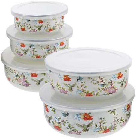Cabilock 5-Piece Enamel Mixing Bowl Set with Lids - Vintage Nesting