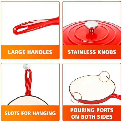 Hisencn 3-Piece Enameled Cast Iron Skillet Set Ceramic Coated Cast Iron