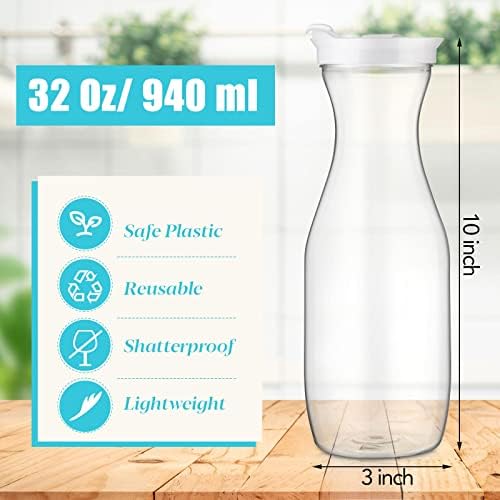 Gejoy 24 Pcs Plastic Water Carafe with Lid 32 Oz Clear,White Cap