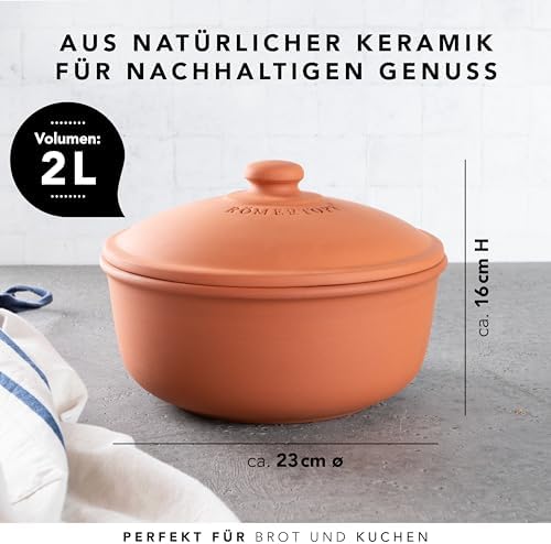 Romertopf Round Bread Baking Pot, 23.0 cm, 2 L, Orange, Glazed Ceramic