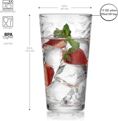 Glaver's Drinking Glasses Set of 4 Highball Glass Cups, 17 Oz. Basic