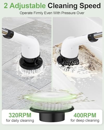 Cordless Electric Spin Scrubber, 9 Brush Heads, 2-Speed Motor