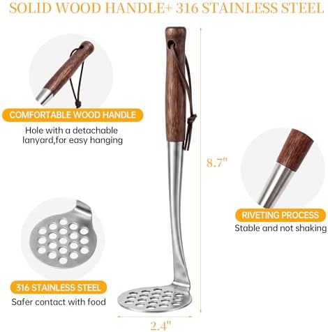 Avocado Masher Small Wooden Handle Potato Masher Stainless Steel