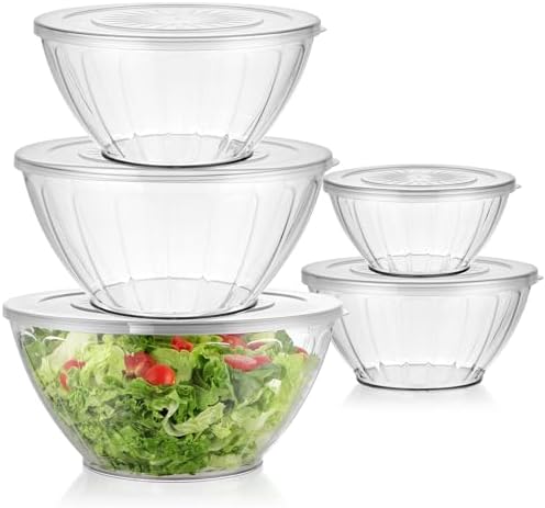 MOLIGOU 5 Pack Extra Large Mixing Bowls with Lids Set, Plastic Nesting