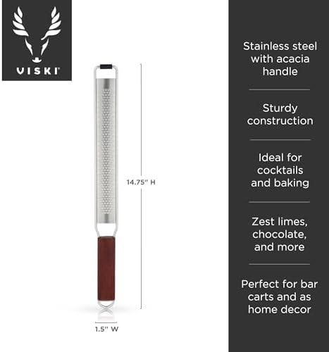 Viski Citrus and Cheese Grater, Stainless Steel Rasp Grater Zester