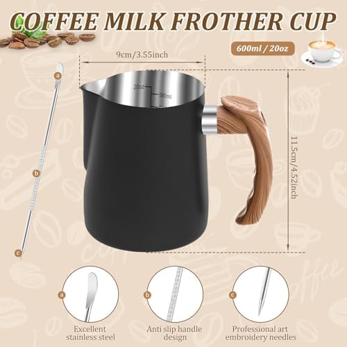 Milk Frothing Pitcher, 20oz/600ml Stainless Steel Milk Frother Cup