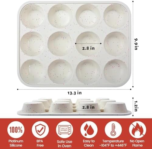 CAKETIME Silicone Muffin Pan, Metal Reinforced Frame Cupcake Pan 12