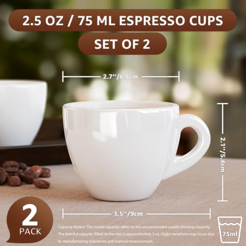 Pilnocok Ceramic Espresso Cups Set of 2, 2.5 oz White Small Coffee