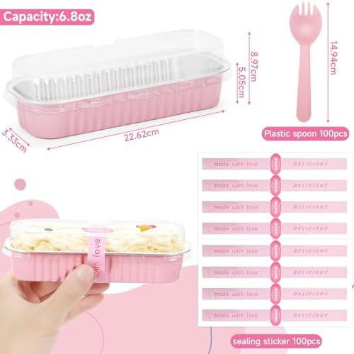 6.8oz Mini Loaf Pans with Lids, 100 Pcs Disposable Rectangular